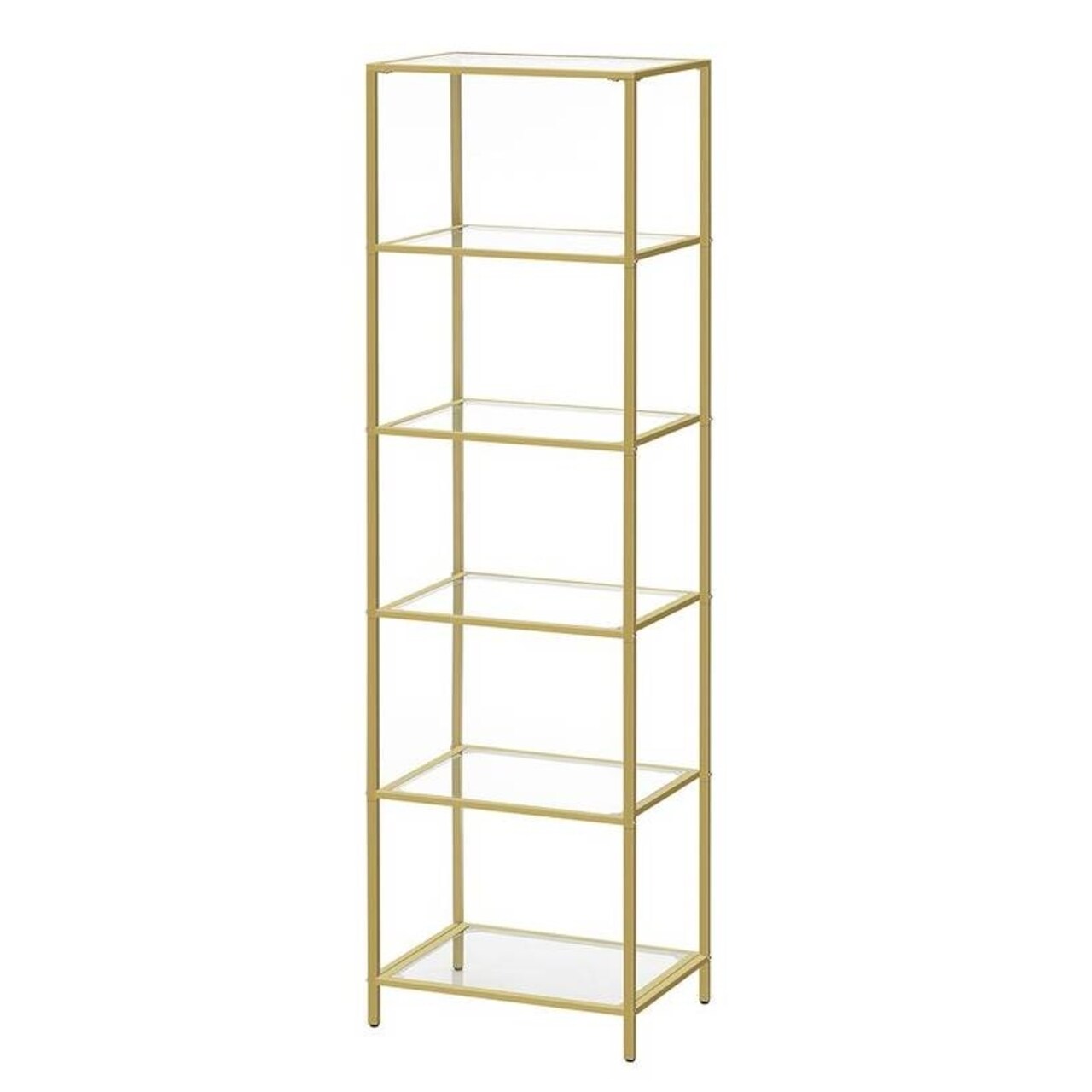 Narrow Glass Shelf Bookcase with Steel Frame for Bedroom Living Room Office Bathroom Storage